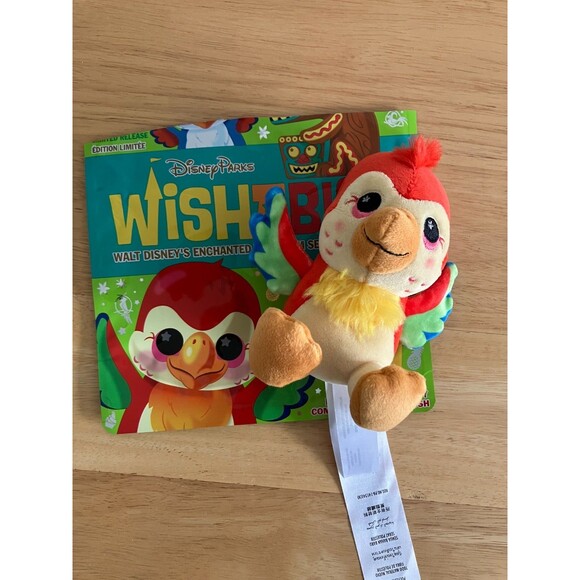 Disney Wishables Enchanted Tiki Room Jose Red Parrot Yellow Stomach Plush & Bag - Picture 1 of 3